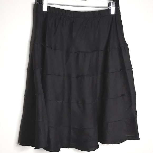 Soft Surroundings Linen Tiered Skirt Black PM Petite Medium - Picture 5 of 7